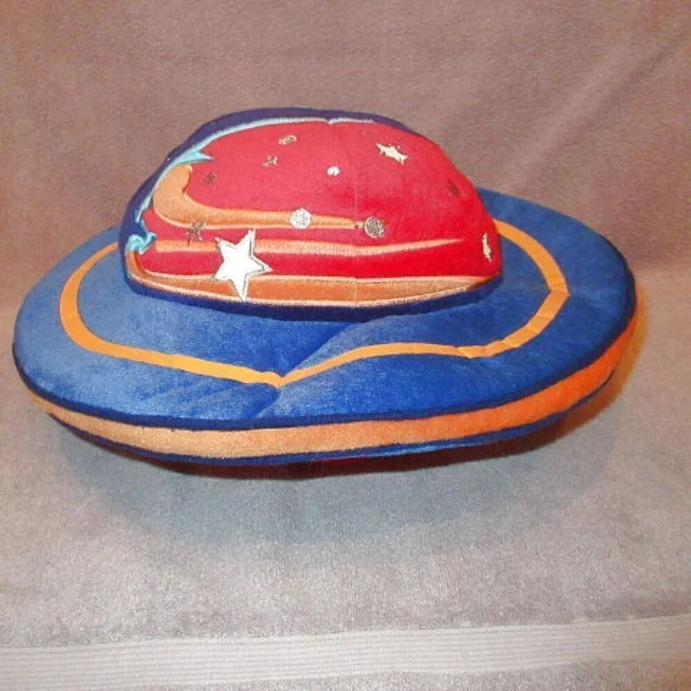Vtg Celestial Flying Saucer Throw Pillow Plush Accent Stars Saturn Space 16